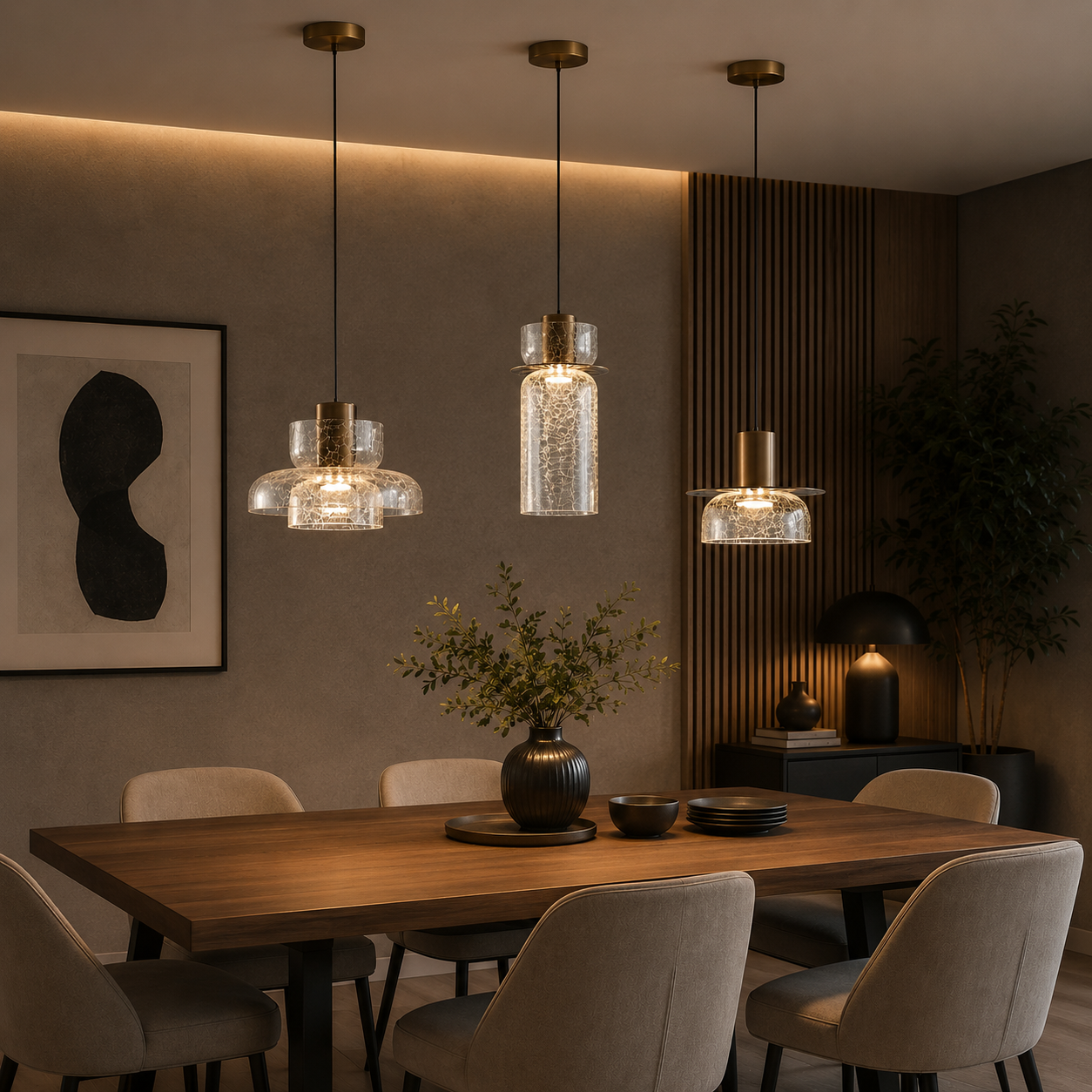 Pack de 3 suspensions en verre craquelé au design moderne