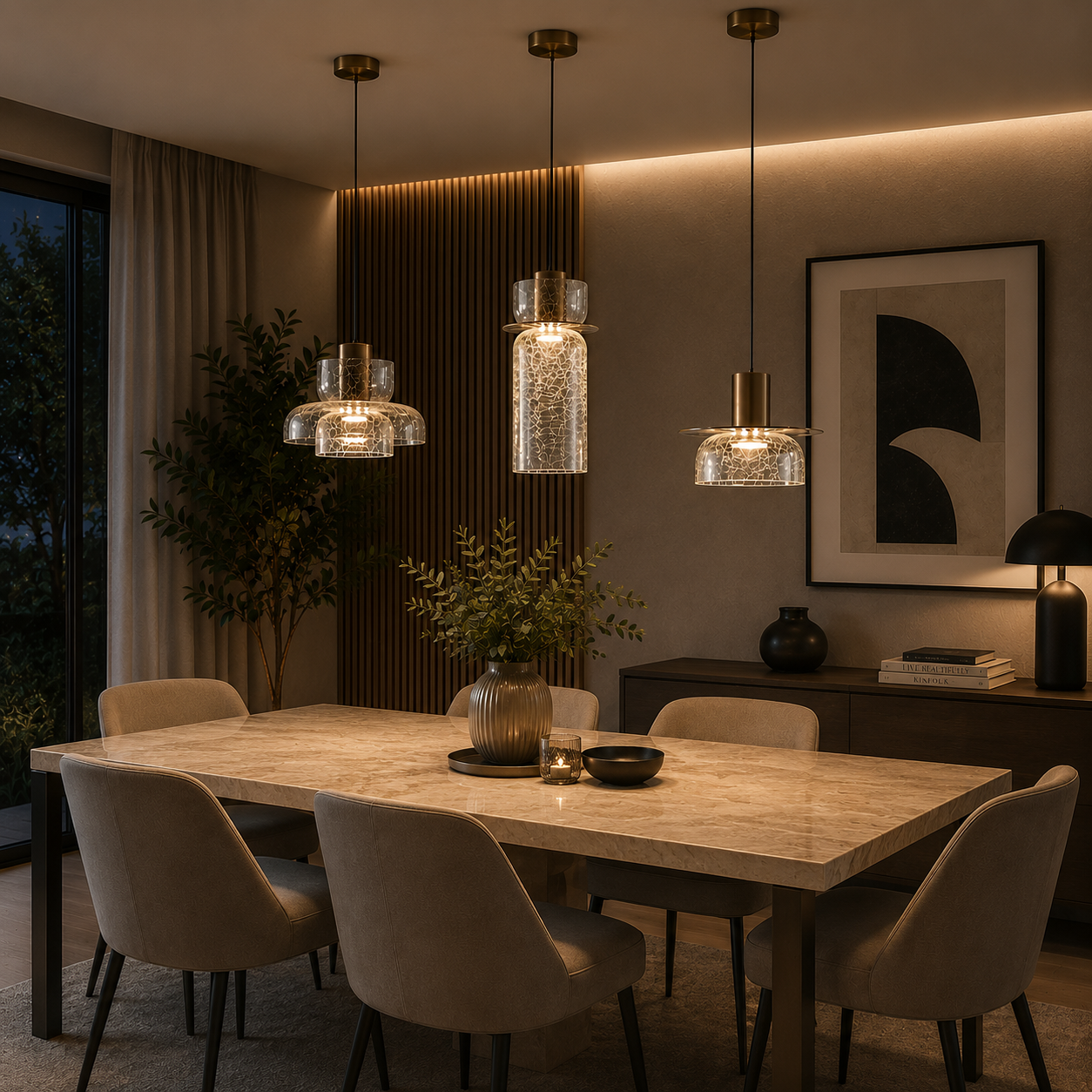 Pack de 3 suspensions en verre craquelé au design moderne