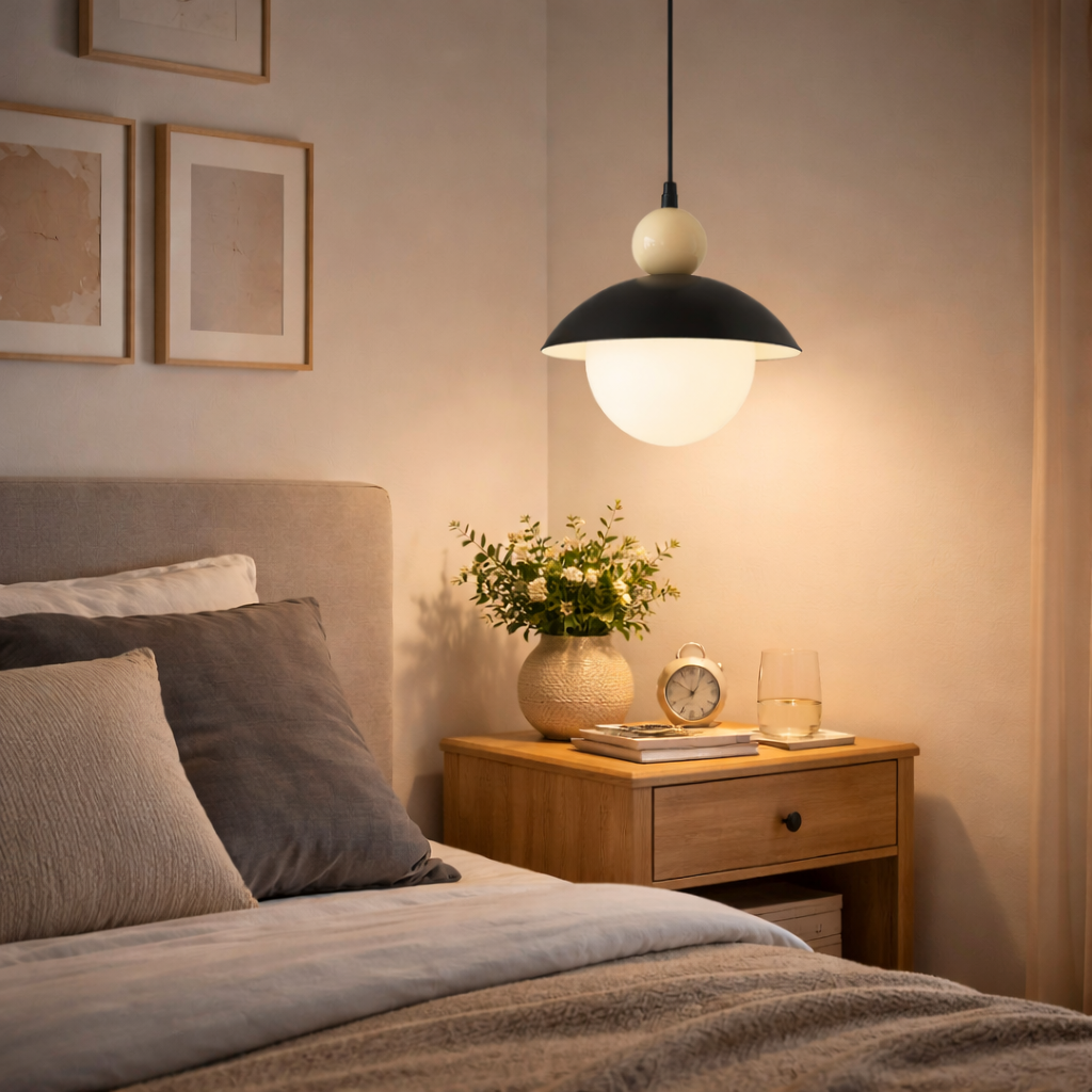 Suspension noire à boule opaline