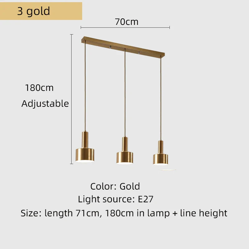 Suspension Tulipe triple en dorée avec support long