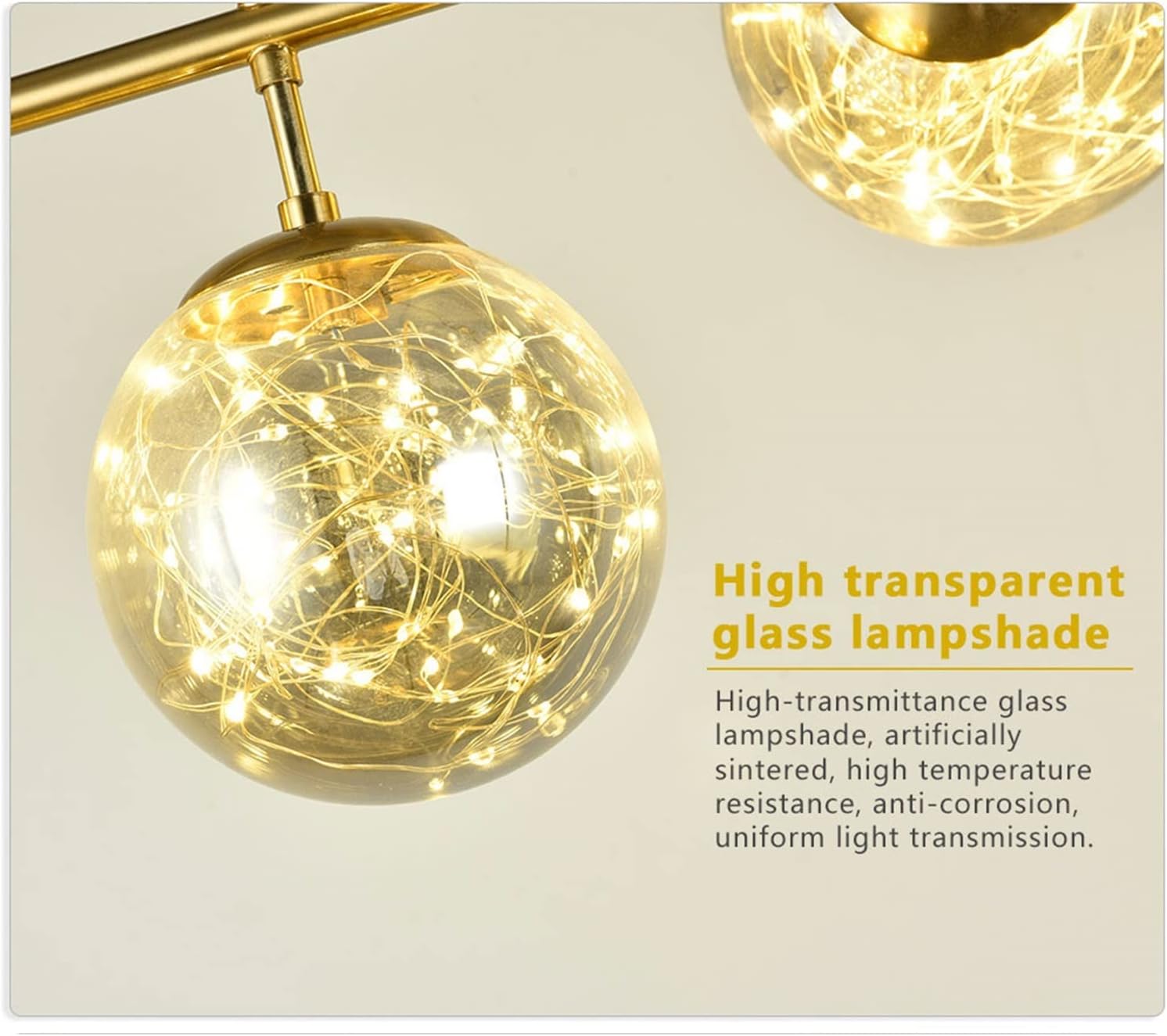 Lustre Dahlia 6 boules à guirlandes en doré pour salle à manger - Light Deco