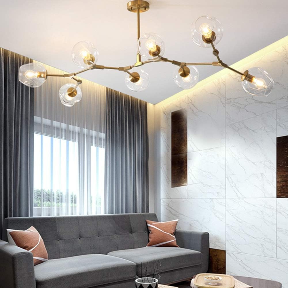 Lustre Sky ajustable en doré à 8 globes en verre - Light Deco