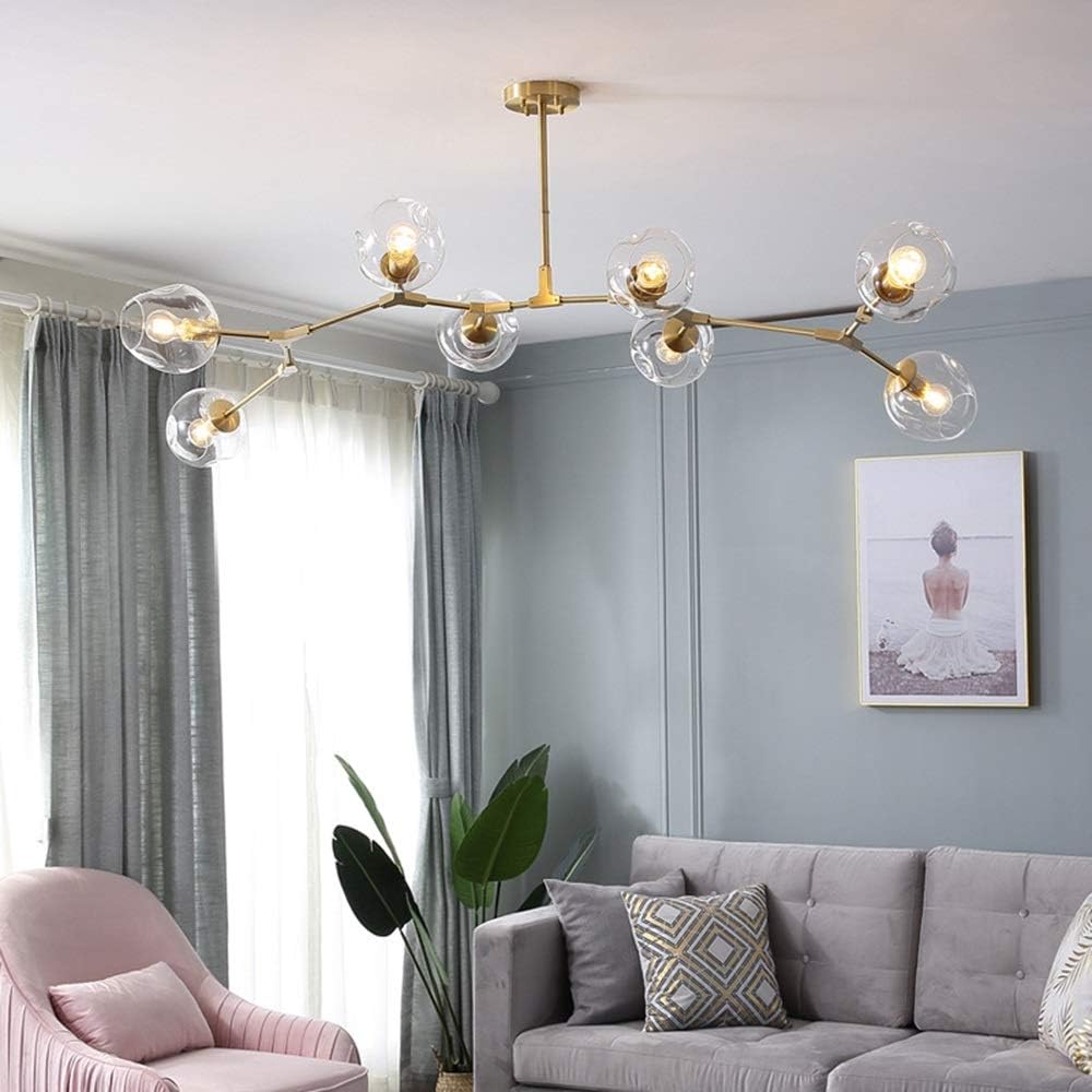 Lustre Sky ajustable en doré à 8 globes en verre - Light Deco