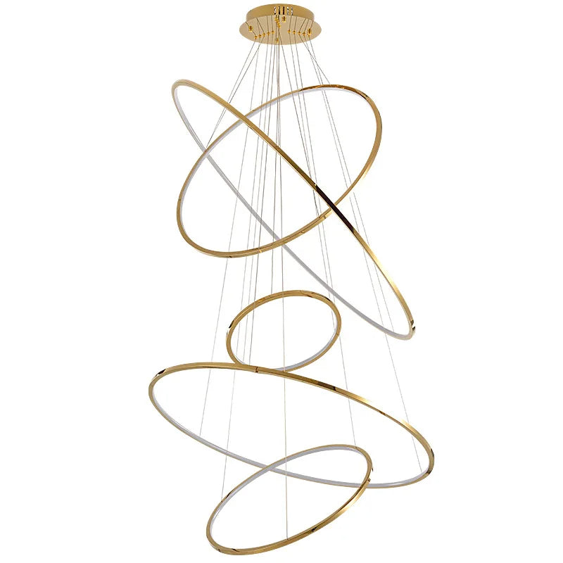 Grand Lustre Spirale en doré double hauteur 5 cercles - Light Deco