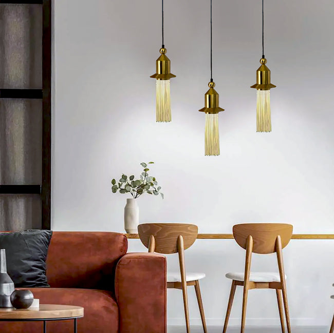 Suspension Totem gold en verre ficelé