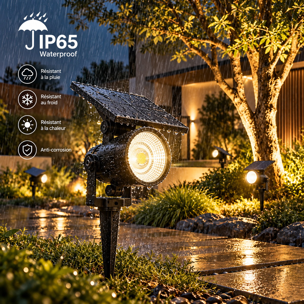Projecteur spot à piquer solaire pour jardin