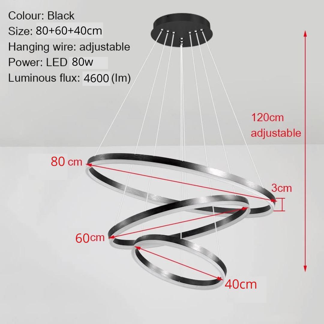 Lustre Royal 3 cercles en Acrylique noir