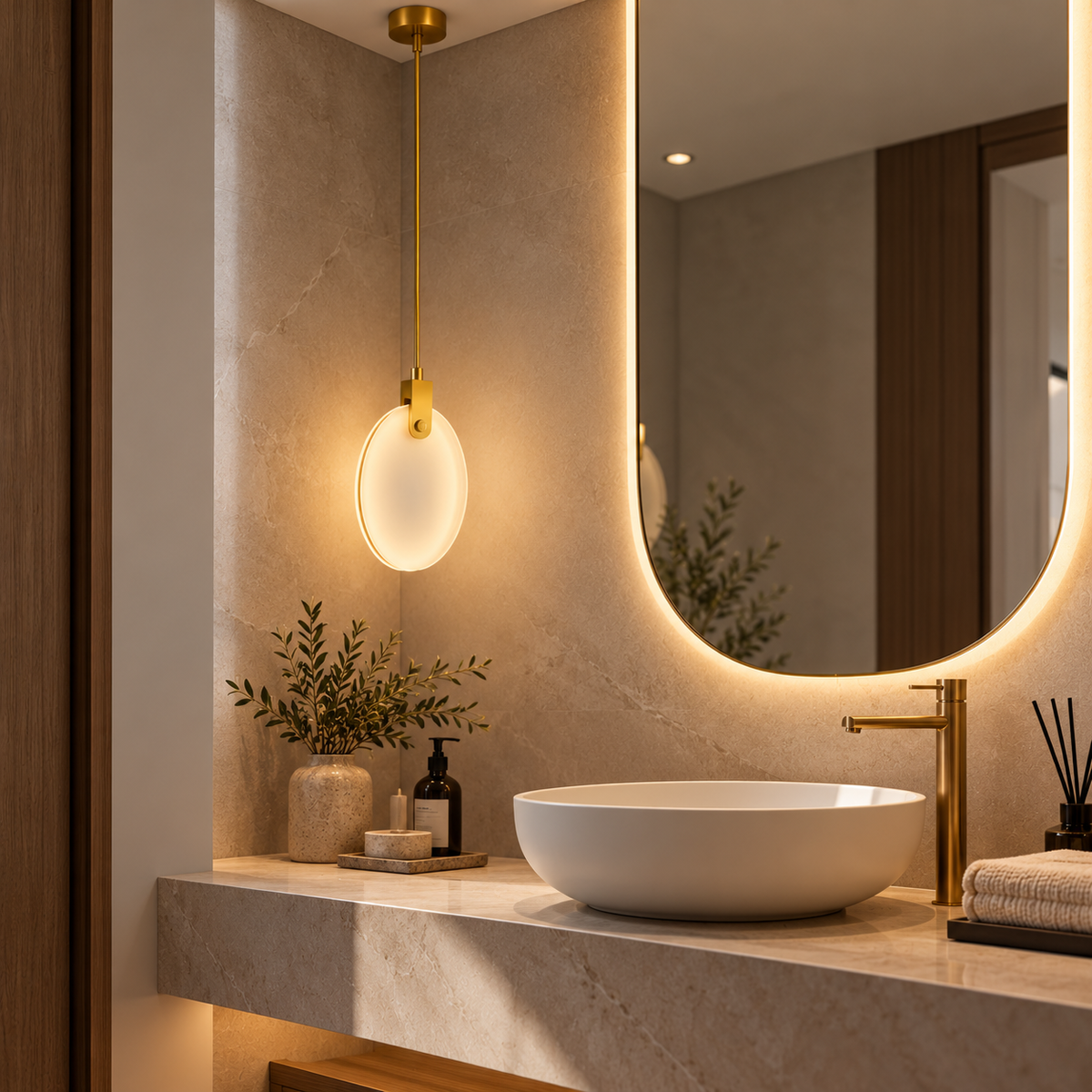 Suspension Clay ronde effet marbre naturel