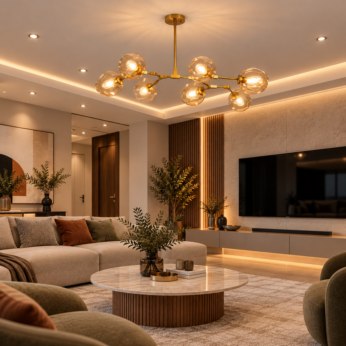 Lustre Sky ajustable à globes champagnes