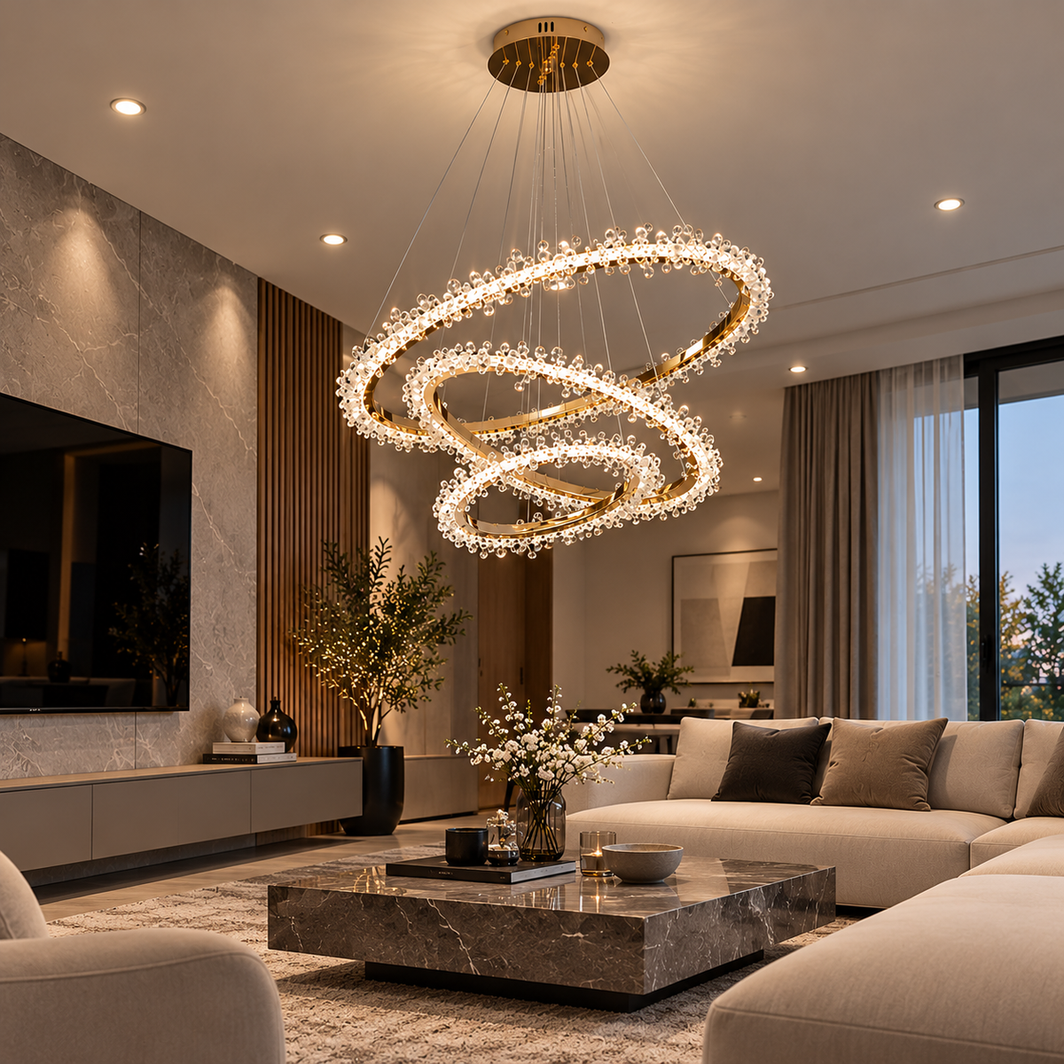 Lustre Luxia triple à cristaux