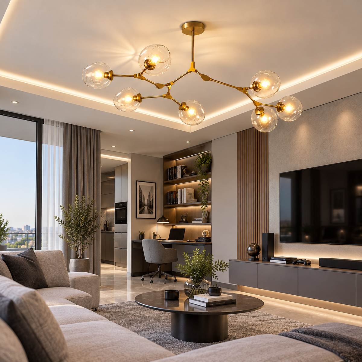Lustre Sky ajustable moderne à globes