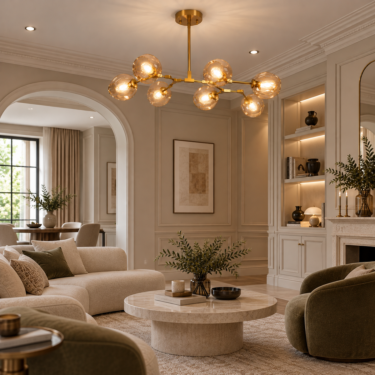Lustre Sky ajustable à globes champagnes