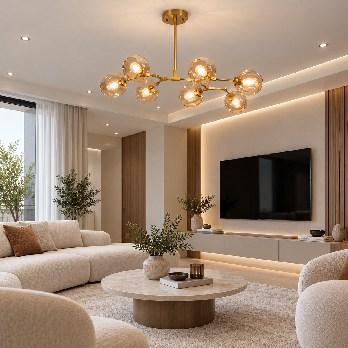 Lustre Sky ajustable à globes champagnes