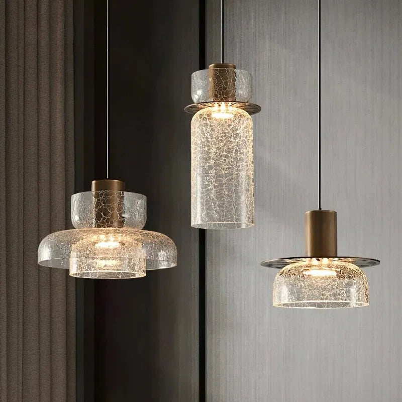 Pack de 3 suspensions en verre craquelé au design moderne