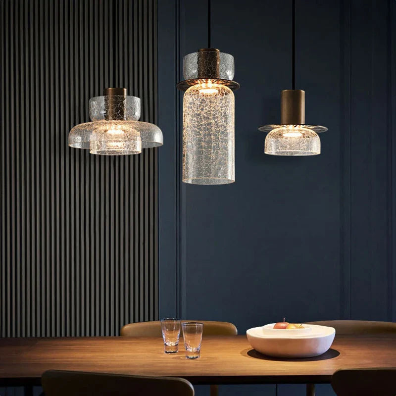 Pack de 3 suspensions en verre craquelé au design moderne
