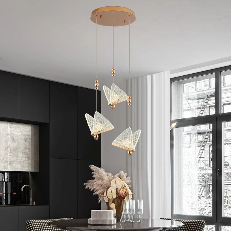 Trois Suspensions Papillon en rose gold - Light Deco