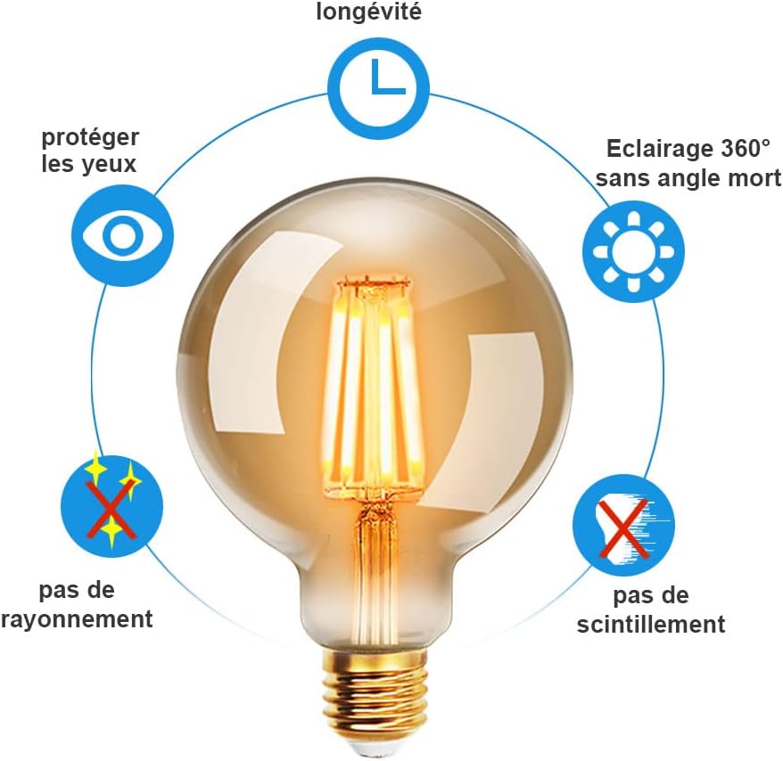 2 Ampoules Filament E27 LED 4W G80 3000k ( lumière jaune ) - Light Deco