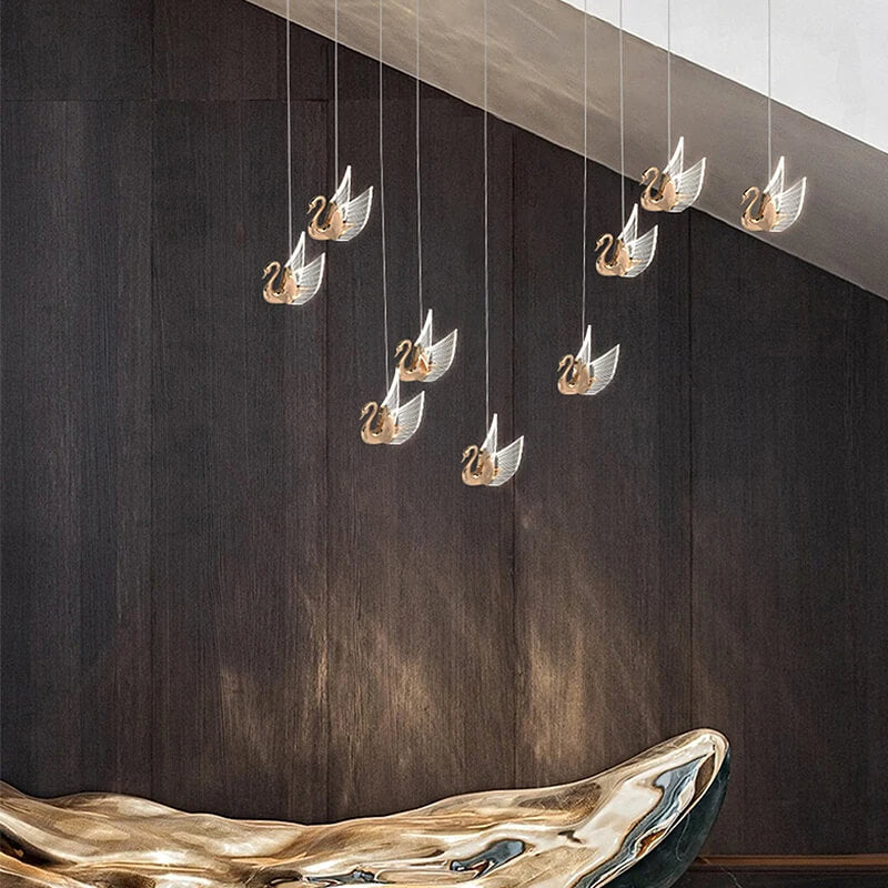 Grand Lustre 9 Suspensions Canard rose gold - Light Deco