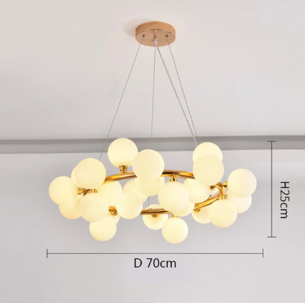 Lustre 25 boules blanches avec support doré - Light Deco