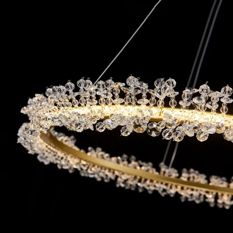 Lustre Luxia 3 cercles 80cm en doré à petit cristaux - Light Deco