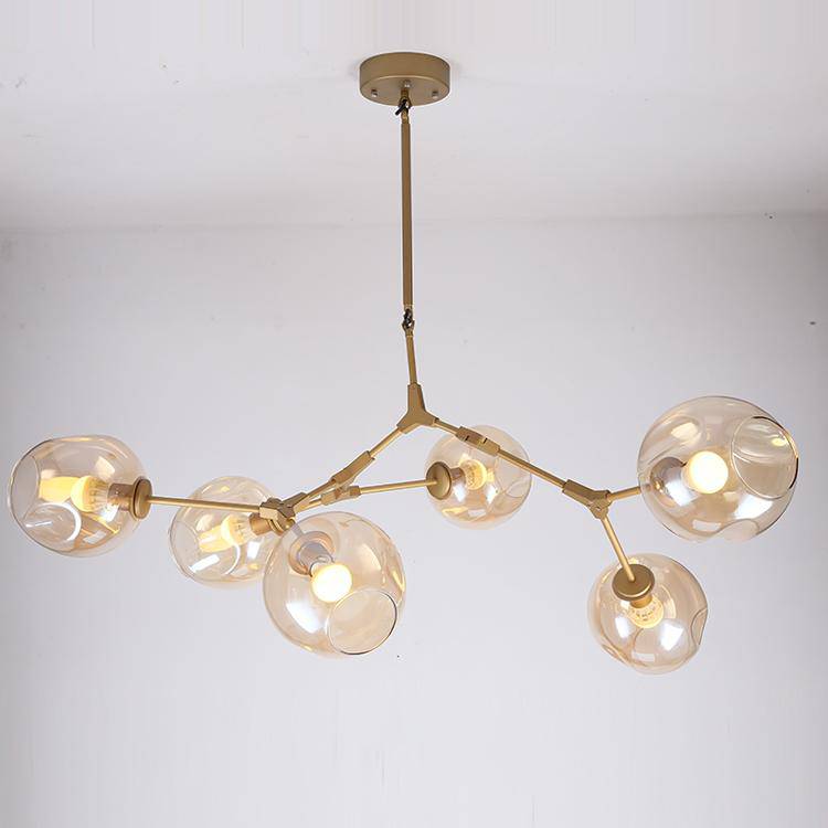 Lustre Sky ajustable en doré à 6 globes en verre