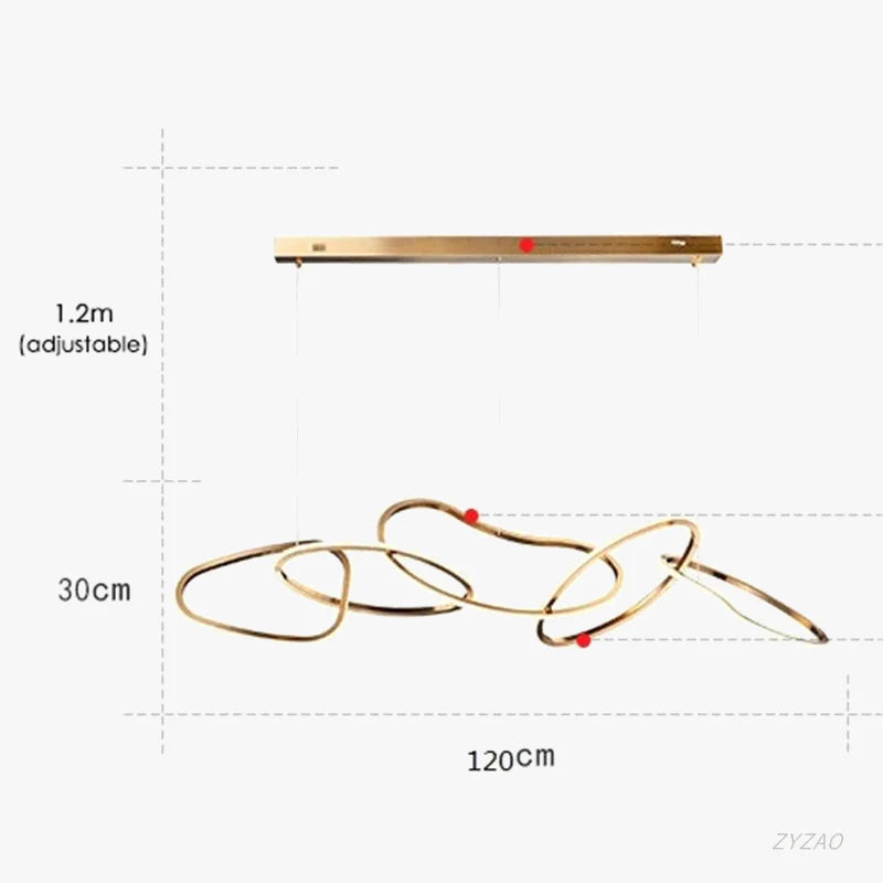 Lustre Cartier longiligne 5 cercles en doré