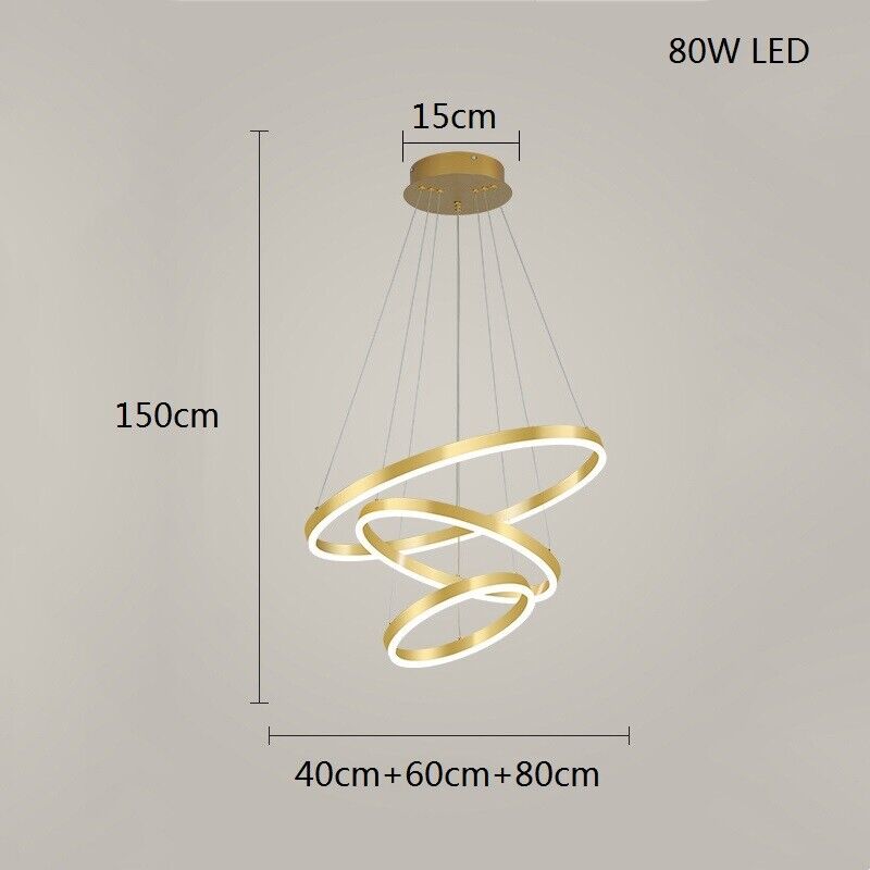 Lustre Royal 3 cercles en doré 80cm - Light Deco