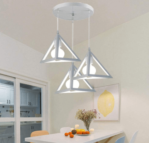 Trois suspensions All White blanches triangulaires - Light Deco