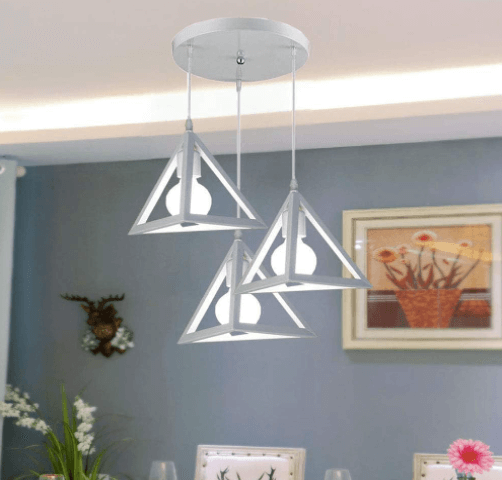 Trois suspensions All White blanches triangulaires - Light Deco