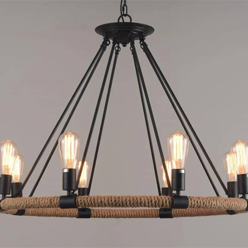 Suspension en fer forgé à corde vintage et ampoules filament - Light Deco