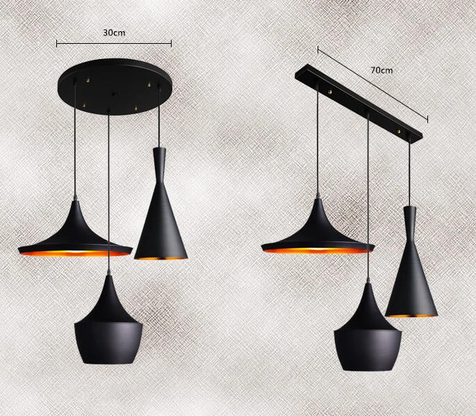 Suspension Noire Orangée Triple à support rond pour cuisine moderne - Light Deco