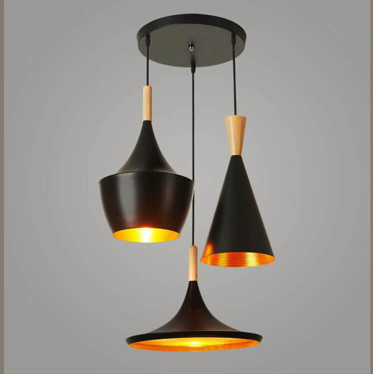 Suspension Noire Orangée Triple à support rond pour cuisine moderne - Light Deco