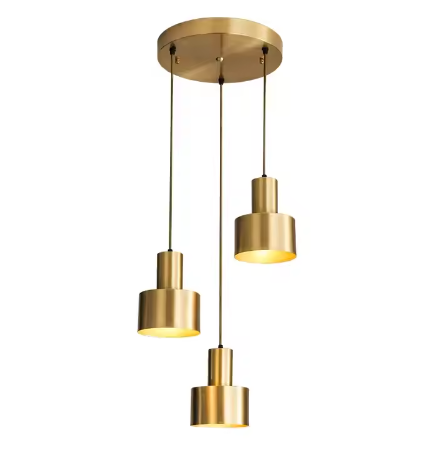 Trois Suspension Tulipe en dorée avec support rond - Light Deco