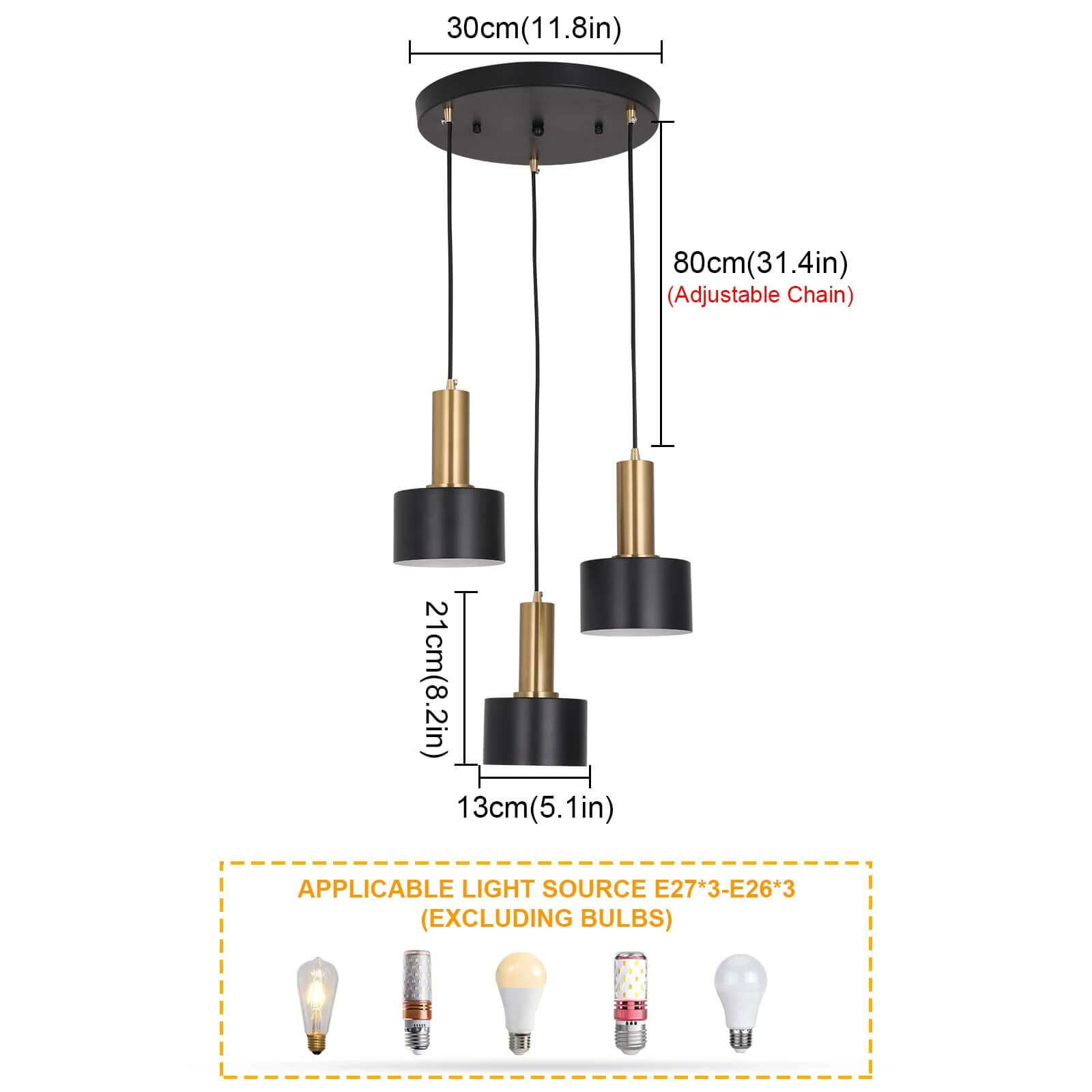 Trois Suspension Tulipe en noire avec support rond - Light Deco