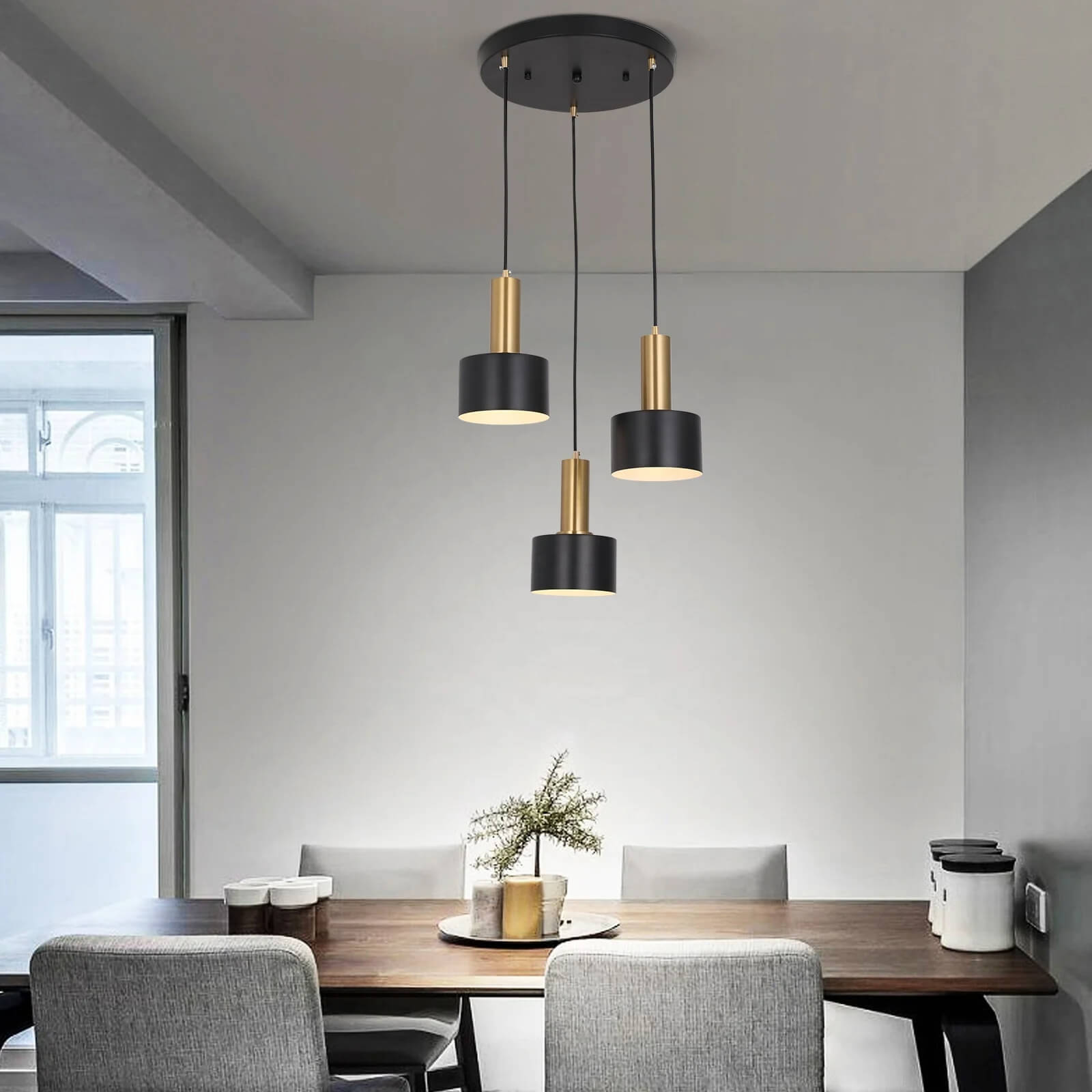 Trois Suspension Tulipe en noire avec support rond - Light Deco